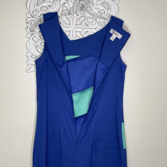 DRESSBARN Women's size 6 Sheath DRESS Sleeveless Stretch Color Block BLUE GREEN - Picture 4 of 9